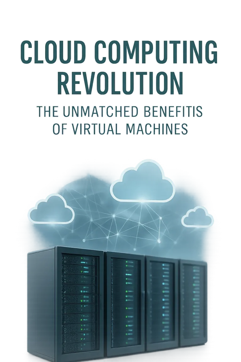 Cloud hosting illustration with servers and a cloud icon representing fast, secure, scalable hosting.